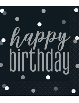 Black Glitz Happy Birthday Lunch Napkins, 16ct