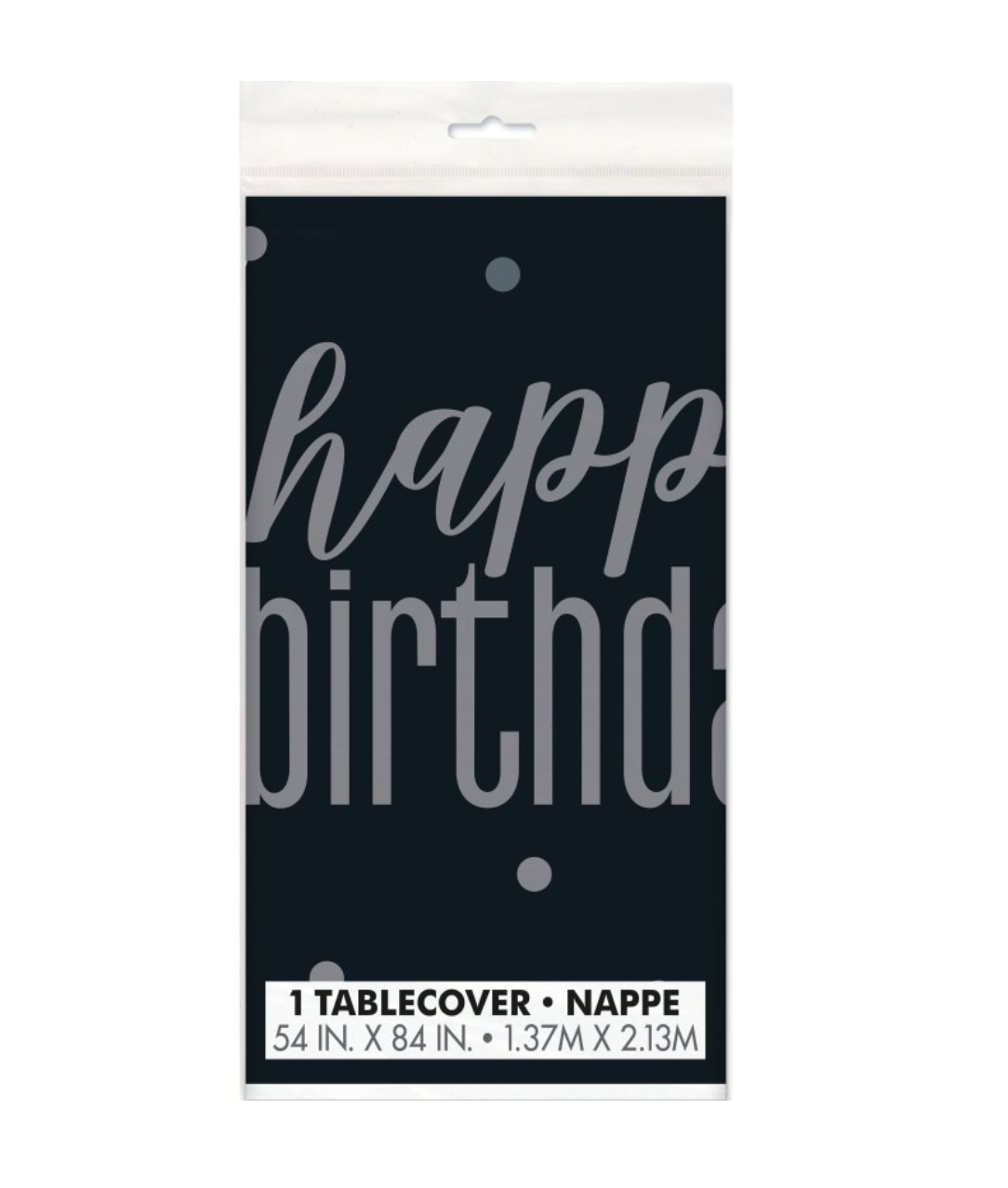 Black Glitz Happy Birthday Table Cover, 54x84