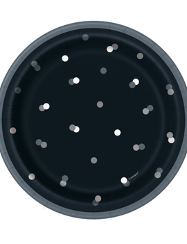 Black Glitz 7" Round Plates, 8ct