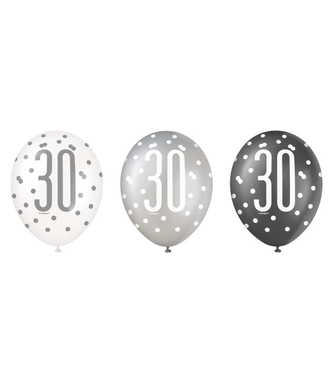Black Glitz 30th Birthday 12" Latex Balloons, 6ct