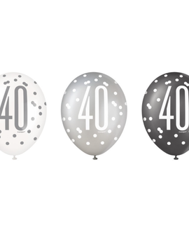 Black Glitz 40th Birthday 12" Latex Balloons, 6ct