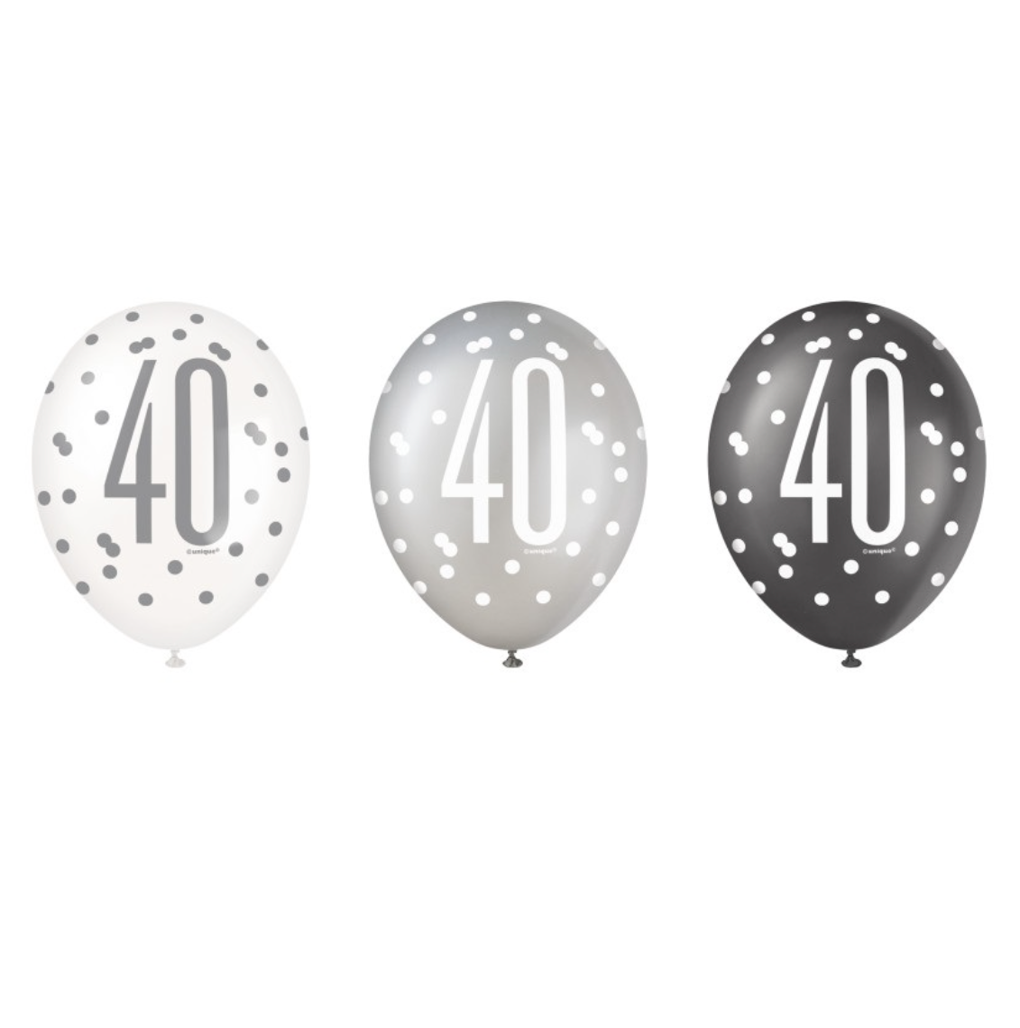 Black Glitz 40th Birthday 12" Latex Balloons, 6ct