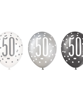 Black Glitz 50th Birthday 12" Latex Balloons, 6ct