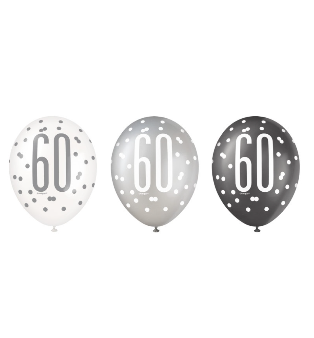 Black Glitz 60th Birthday 12" Latex Balloons, 6ct