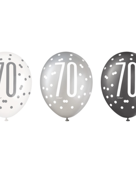 Black Glitz 70th Birthday 12" Latex Balloons, 6ct