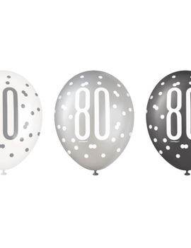 Black Glitz 80th Birthday 12" Latex Balloons, 6ct