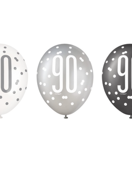 Black Glitz 90th Birthday 12" Latex Balloons, 6ct