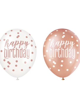 Rose Gold Glitz Happy Birthday 12" Latex Balloons, 6ct