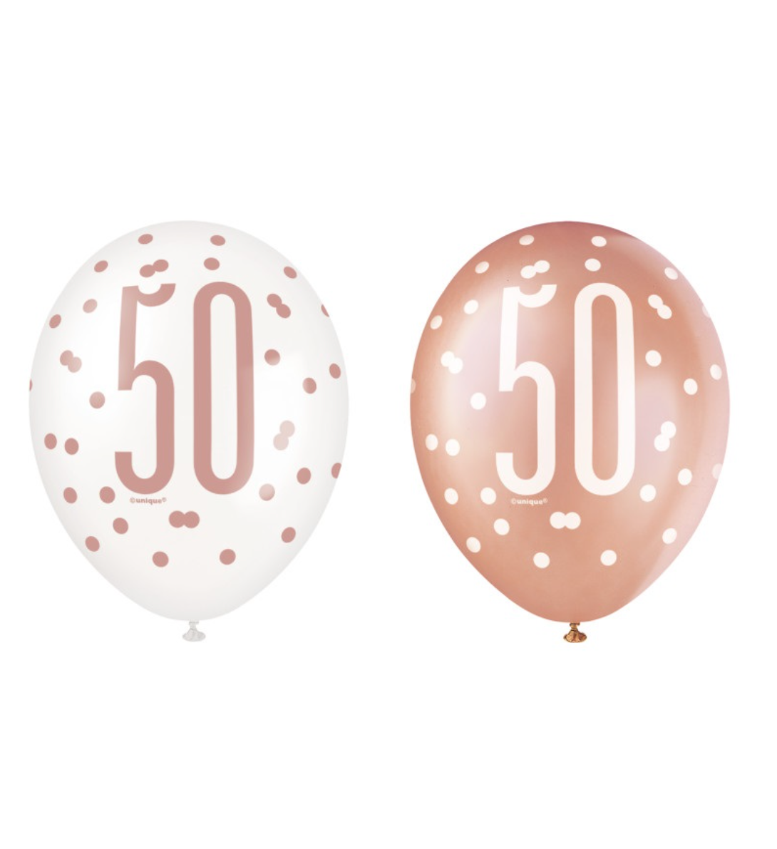 Rose Gold Glitz "50" Birthday 12" Latex Balloons, 6ct