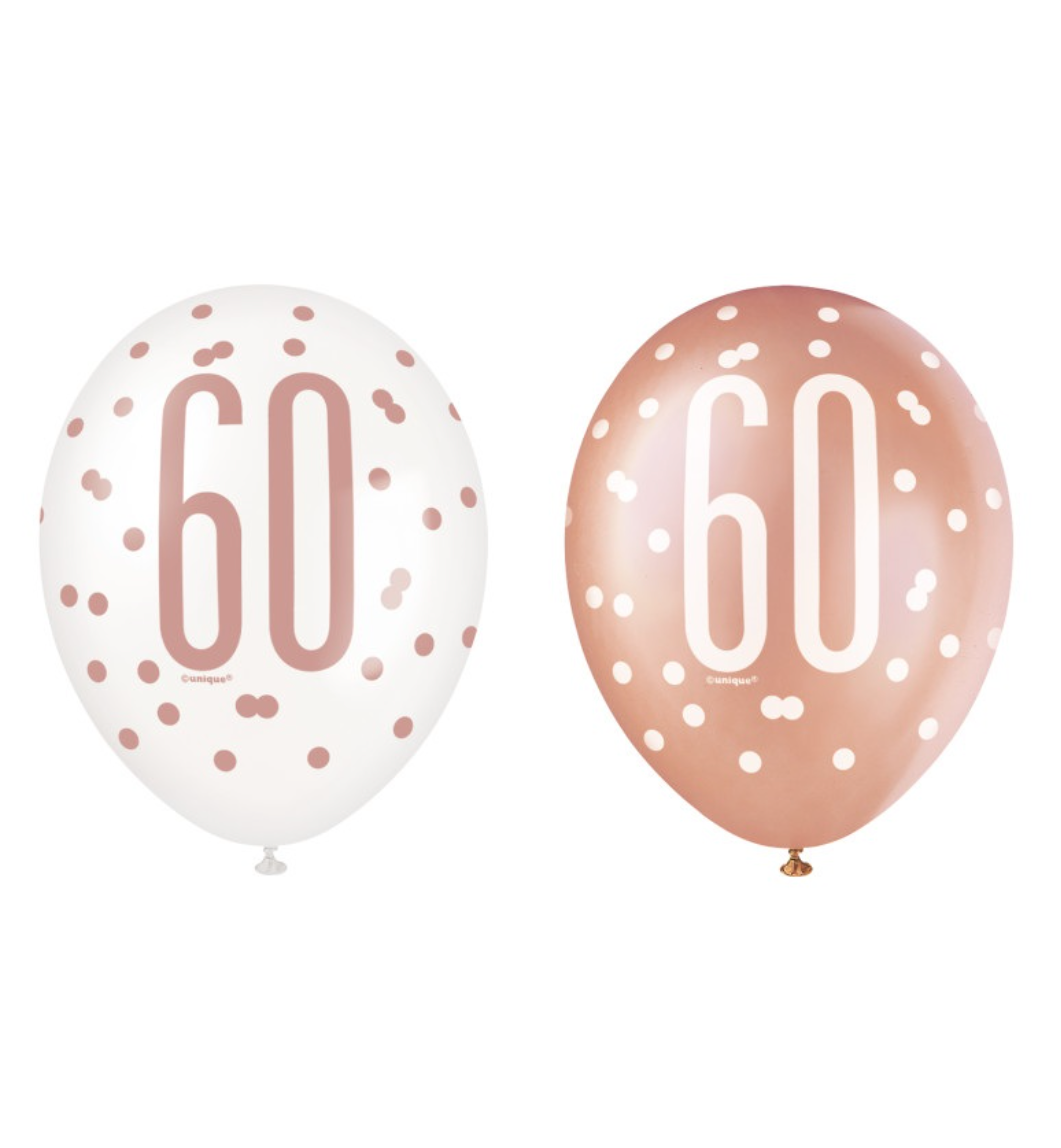 Rose Gold Glitz "60" Birthday 12" Latex Balloons, 6ct