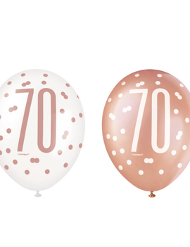 Rose Gold Glitz "70" Birthday 12" Latex Balloons, 6ct