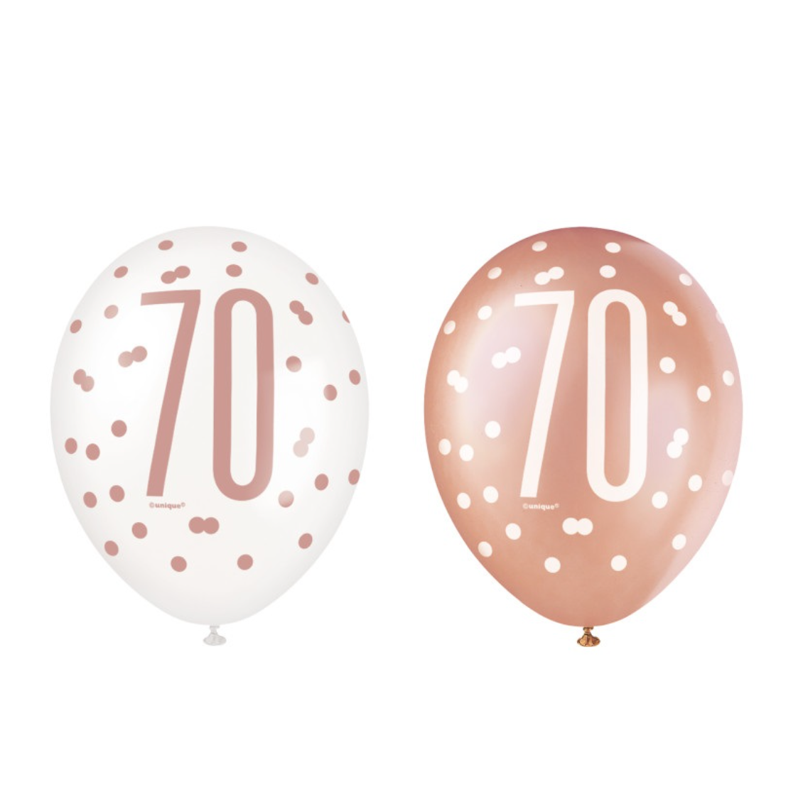 Rose Gold Glitz "70" Birthday 12" Latex Balloons, 6ct