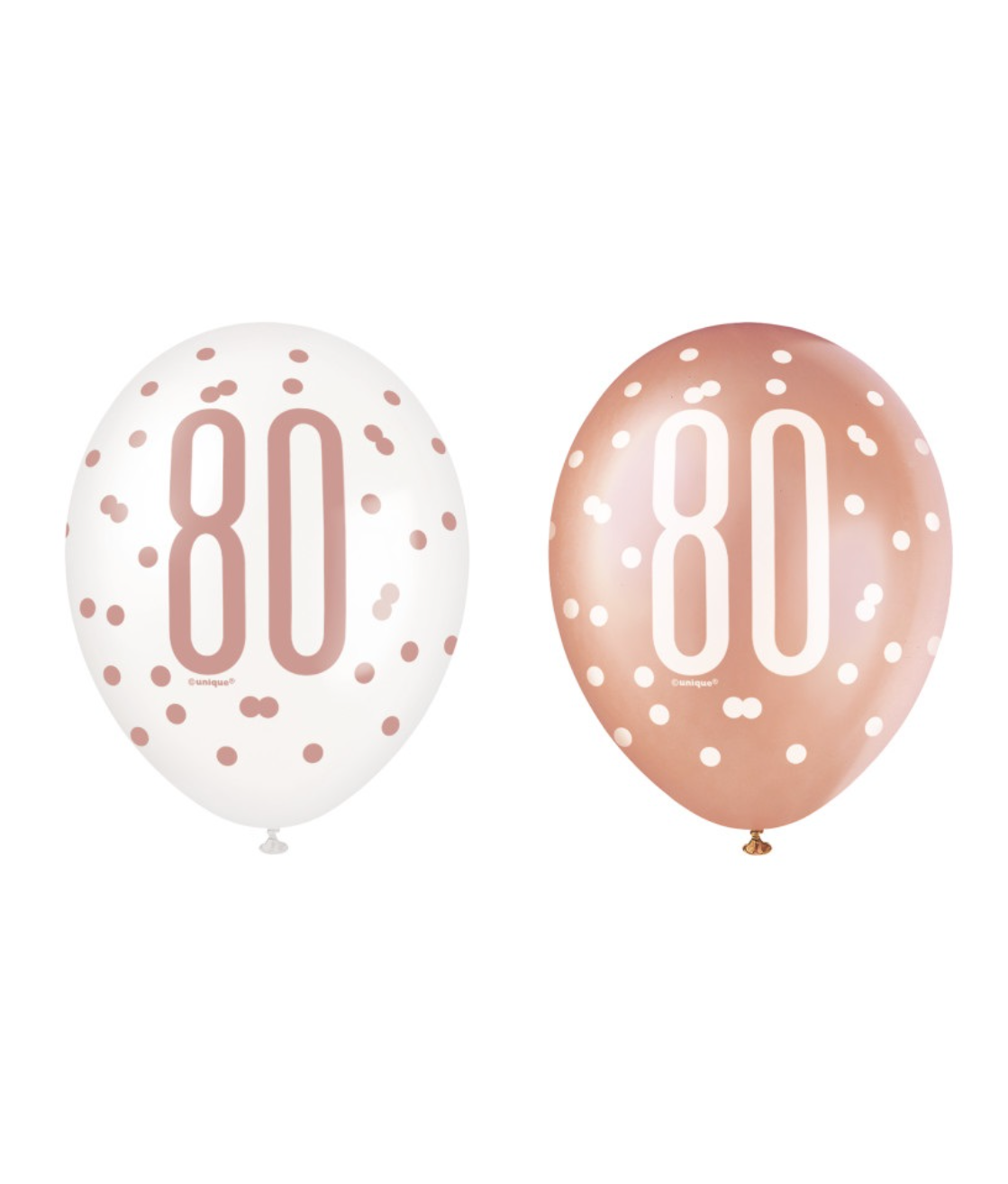 Rose Gold Glitz "80" Birthday 12" Latex Balloons, 6ct