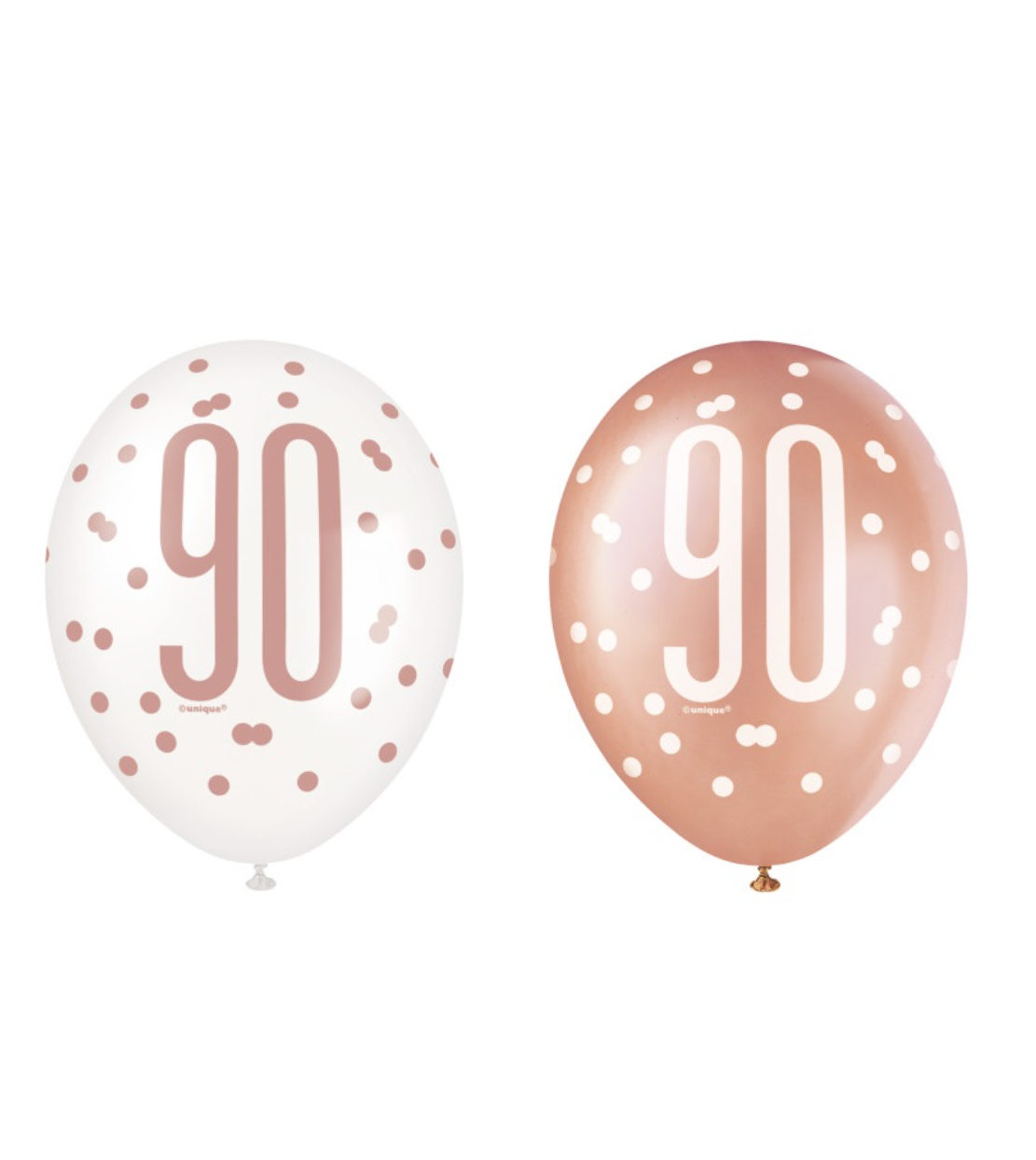 Rose Gold Glitz "90" Birthday 12" Latex Balloons, 6ct