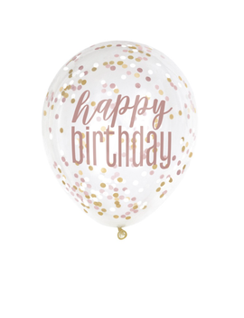 Rose Gold Glitz Happy Birthday Confetti 12" Latex Balloons, 6ct