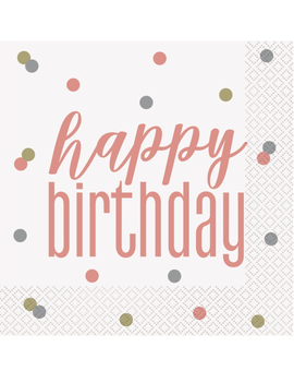 Rose Gold Glitz Happy Birthday Lunch Napkins, 16ct