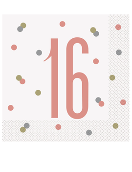 Rose Gold Glitz "16" Birthday Lunch Napkins, 16ct