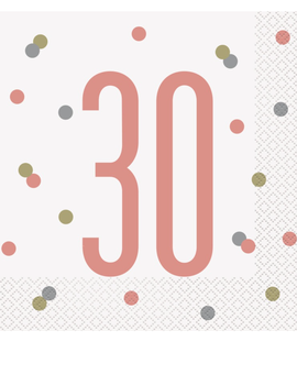 Rose Gold Glitz "30" Birthday Lunch Napkins, 16ct