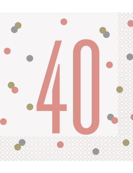 Rose Gold Glitz "40" Birthday Lunch Napkins, 16ct