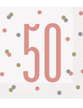 Rose Gold Glitz "50" Birthday Lunch Napkins, 16ct