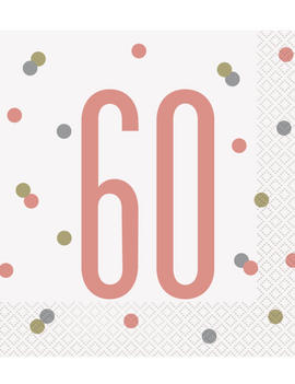 Rose Gold Glitz "60" Birthday Lunch Napkins, 16ct