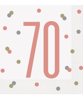 Rose Gold Glitz "70" Birthday Lunch Napkins, 16ct