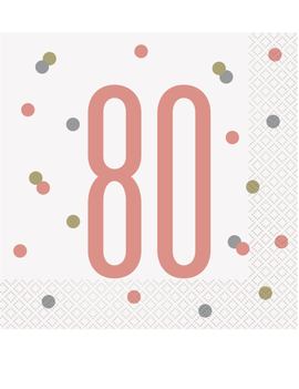 Rose Gold Glitz "80" Birthday Lunch Napkins, 16ct