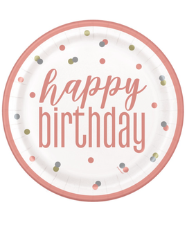 Rose Gold Glitz Happy Birthday 9" Plates, 8ct