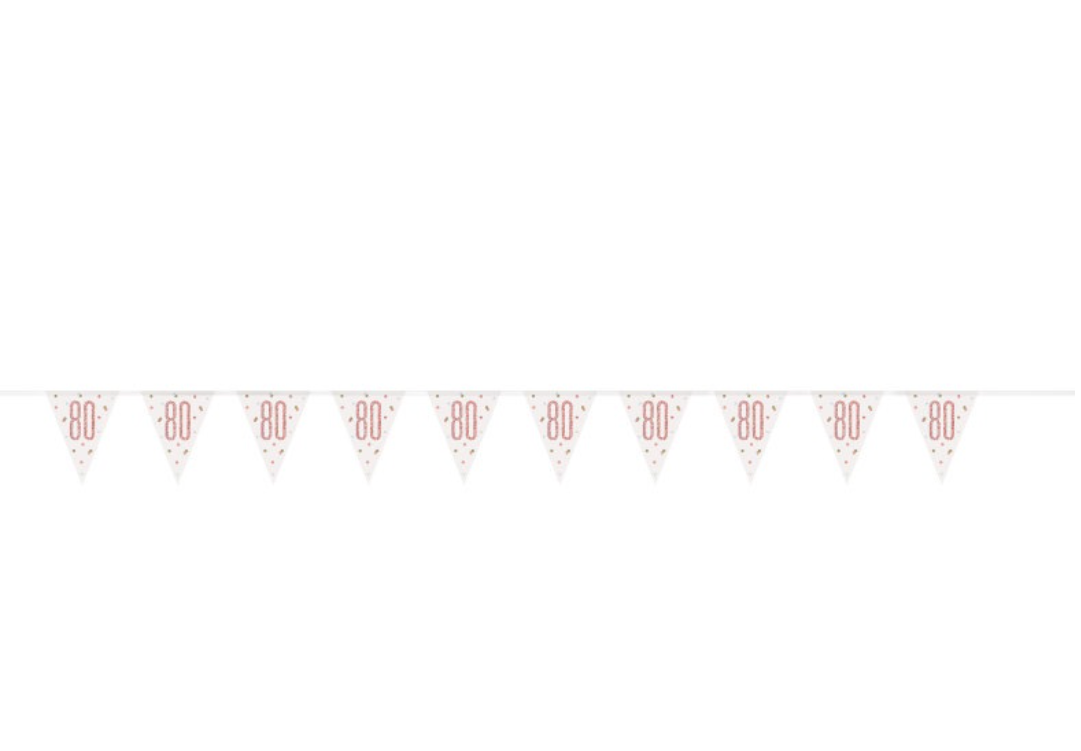 Rose Gold Glitz "80" Pennant Banner, 9ft
