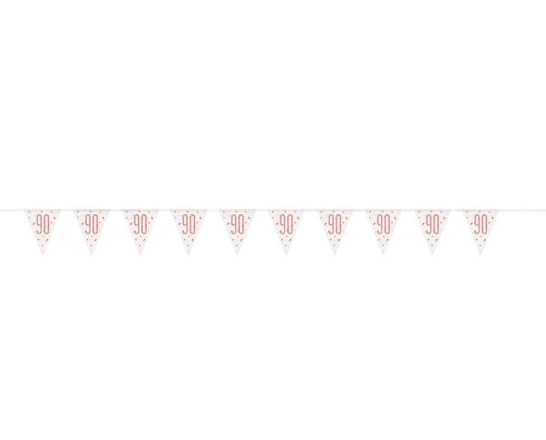 Rose Gold Glitz "90" Pennant Banner, 9ft