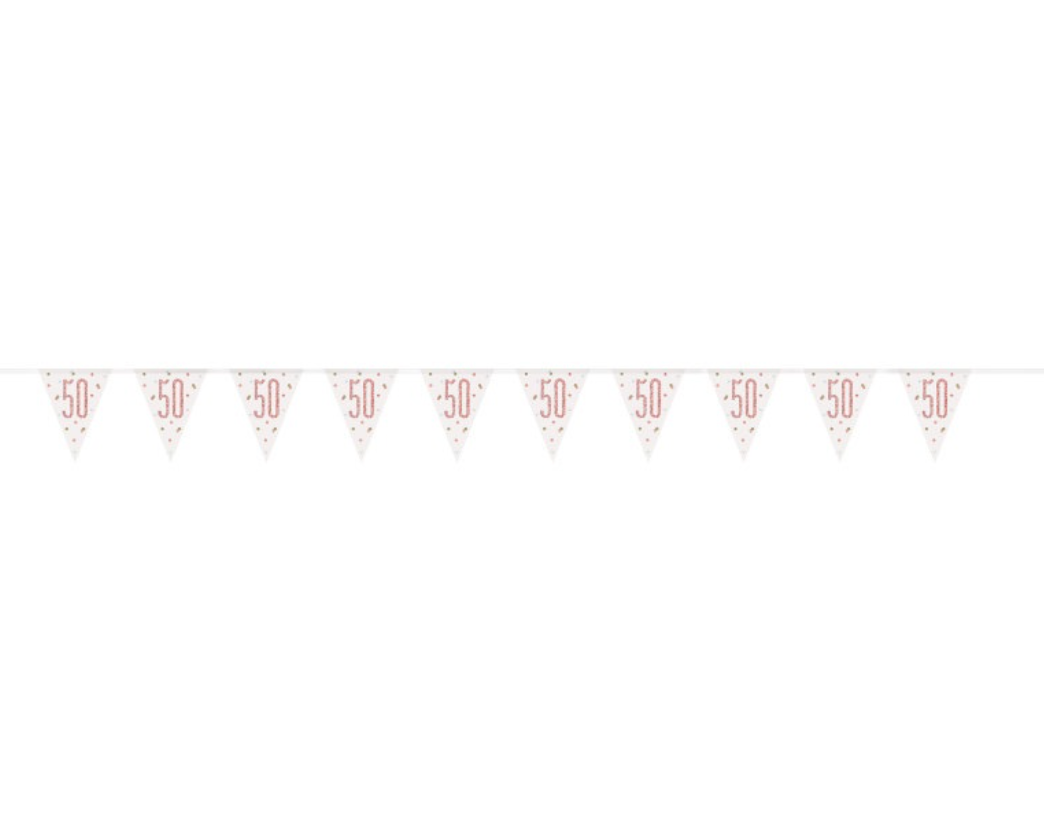 Rose Gold Glitz "50" Pennant Banner, 9ft
