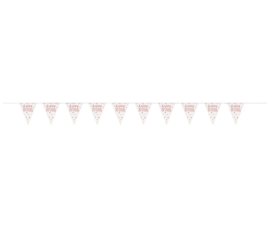 Rose Gold Glitz "Happy Birthday" Pennant Banner, 9ft