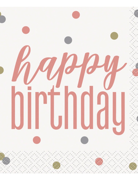 Rose Gold Glitz Happy Birthday Beverage Napkins, 16ct