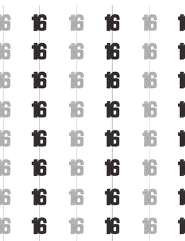 Black Glitz "16" Hanging Decor, 6ct