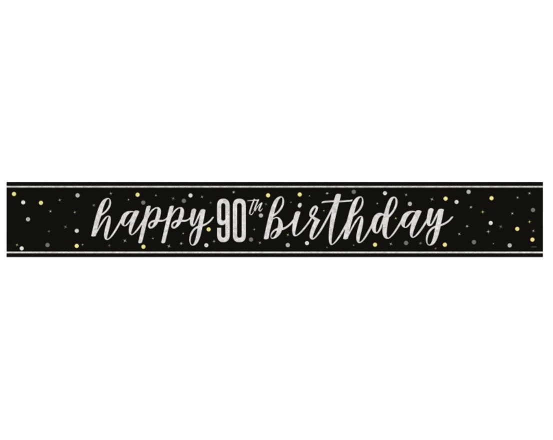 Black Glitz "90" Foil Banner, 9ft