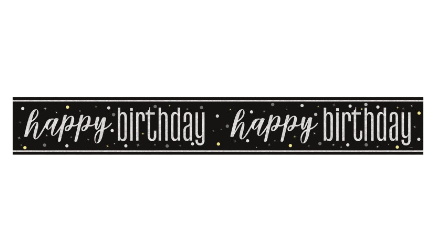Black Glitz "Happy Birthday" Foil Banner, 9ft