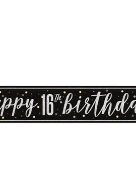 Black Glitz "16" Foil Banner, 9ft
