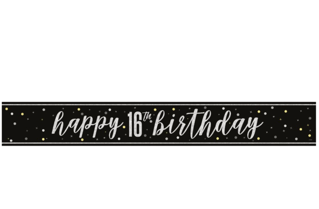 Black Glitz "16" Foil Banner, 9ft