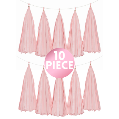 14" Light Pink Paper Tassel, 10ct