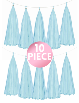 14" Light Blue Paper Tassel, 10ct