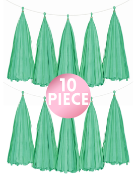 14" Green Paper Tassel, 10ct