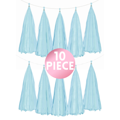 14" Baby Blue Paper Tassel, 10ct