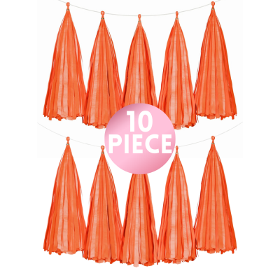14" Orange Paper Tassel, 10ct