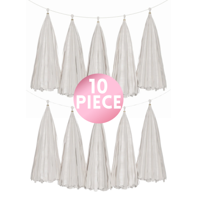 14" White Paper Tassel, 10ct