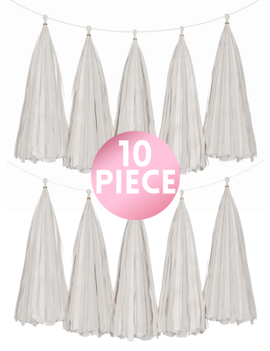 14" White Paper Tassel, 10ct