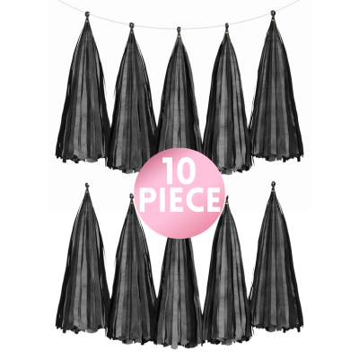 14" Black Paper Tassel, 10ct