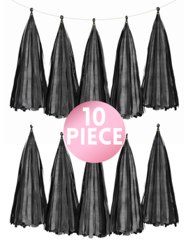 14" Black Paper Tassel, 10ct
