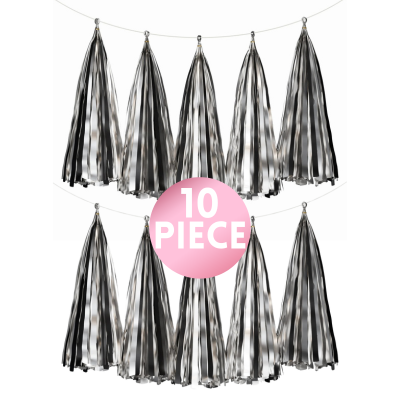 14" Metallic Silver Paper Tassel, 10ct