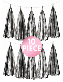 14" Metallic Silver Paper Tassel, 10ct