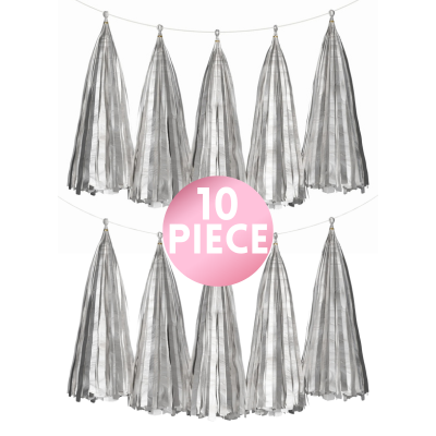 14" Silver Paper Tassel, 10ct